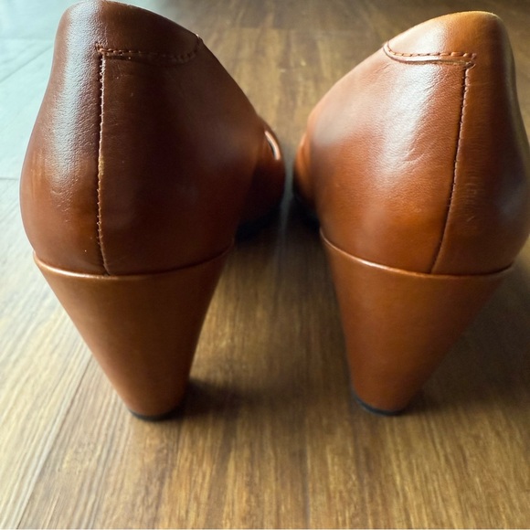 Ecco Heels Womens 38 US 7 Shape 55 Plateau Pump Amber Brown Leather Shoes Career - Picture 8 of 12